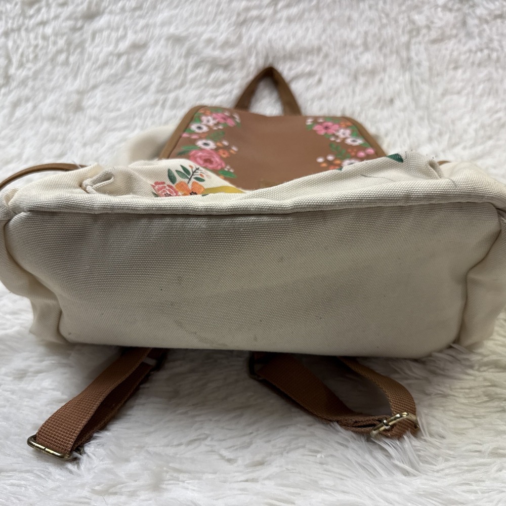 Loungefly Harry Potter Floral Deathly Hallows Slouch Backpack Cream Faux Leather - Picture 2 of 14
